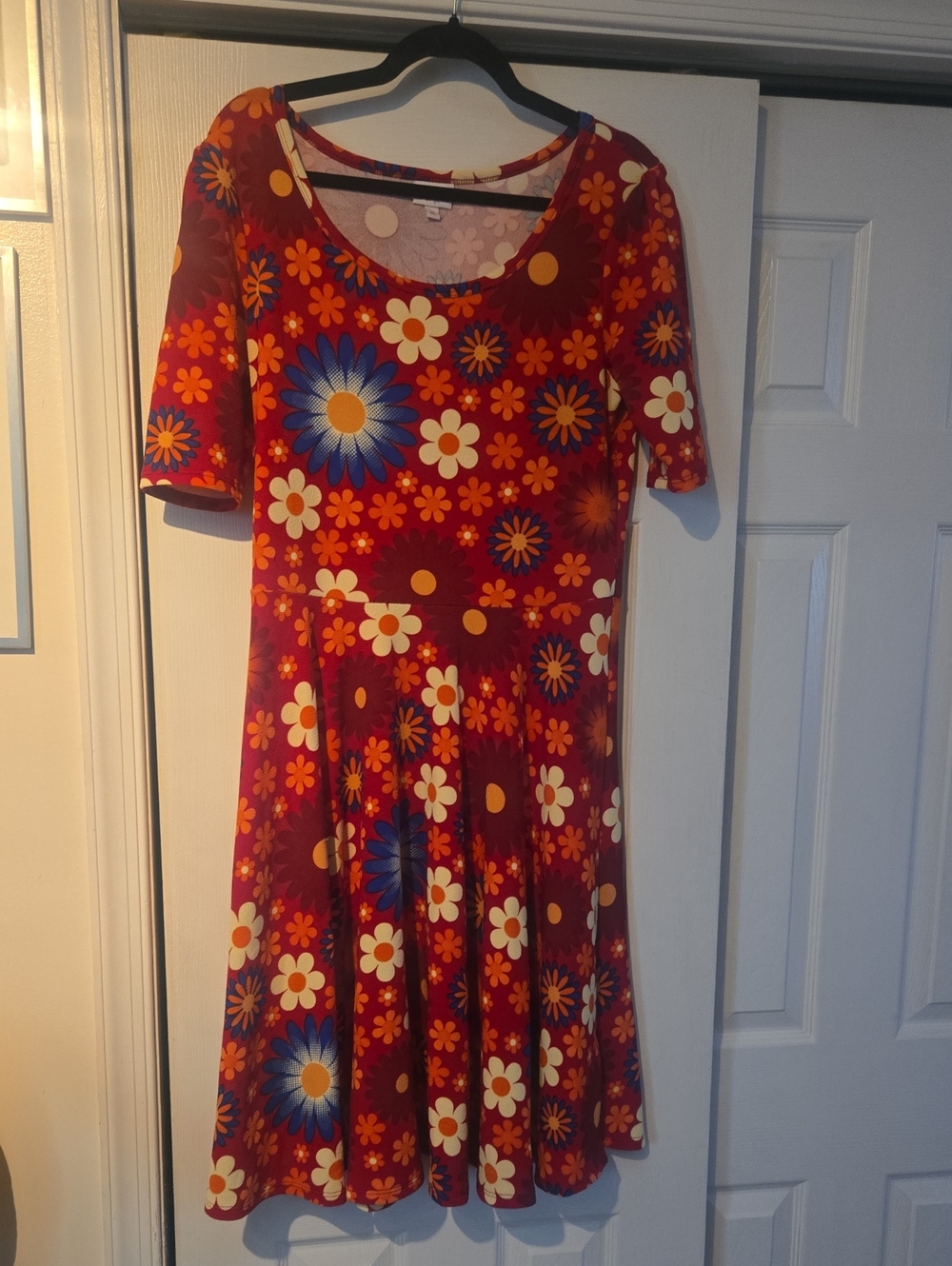 LuLaRoe Red Floral Scoop-Neck Midi Dress